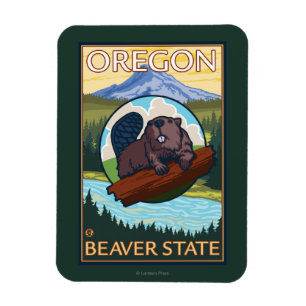 Magnet Flexible Vintage voyage de scène Beaver et Mount Hood