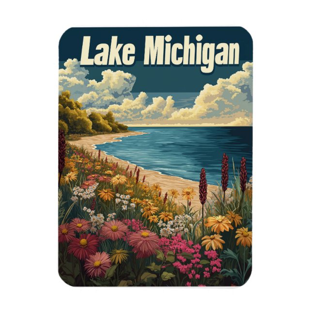 Magnet Flexible Vintage voyage du lac Michigan (Vertical)