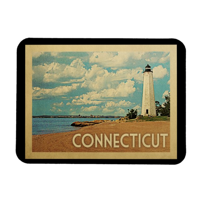 Magnet Flexible Vintage voyage du phare Connecticut (Horizontal)