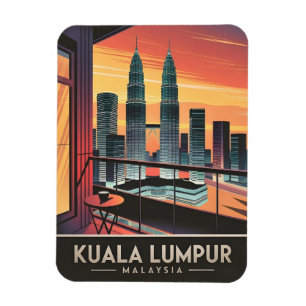 Magnet Flexible Vintage voyage Kuala Lumpur Malaisie Sunset Retro