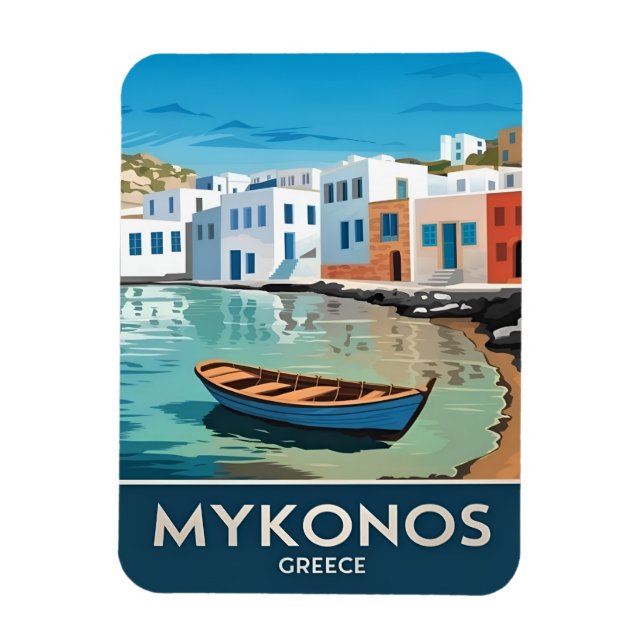 Magnet Flexible Vintage voyage Mykonos Grèce Paysage balnéaire (Vertical)