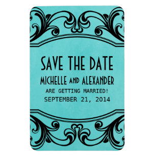 Magnet Flexible Vintages torsades Enregistrer la date Magnet, Aqua