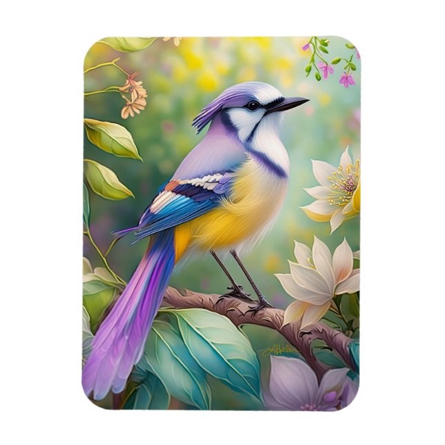 Magnet Flexible Violet Tufted Jay Imaginaire Bird (Vertical)