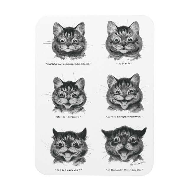 Magnet Flexible Visage drôle de chat, Louis Wain (Vertical)