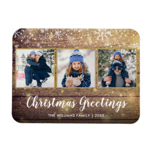 Magnet Flexible Vœux de Noël en bois rustique 3 Photo de vacances