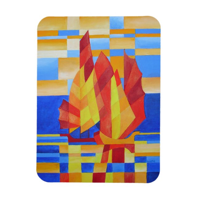 Magnet Flexible Voile sur les Sept Mers So Blue Cubist Abstrait (Vertical)