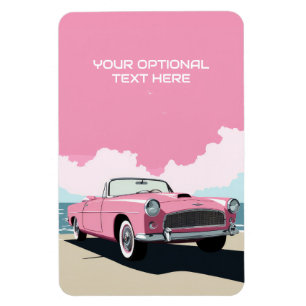 Magnet Flexible Voiture classique rose texte personnalisé