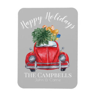 Magnet Flexible Voiture rouge avec arbre de Noël personnalisable