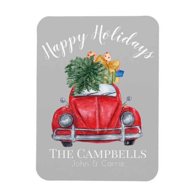 Magnet Flexible Voiture rouge avec arbre de Noël personnalisable (Vertical)
