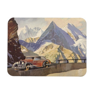 Magnet Flexible Voiture vintage sur une route de montagne en hiver