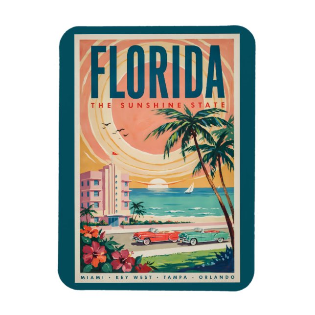Magnet Flexible Voitures de la côte de Floride Illustration Art de (Vertical)
