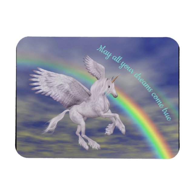 Magnet Flexible Voler Unicorne sur Rainbow Dreams Imaginaire Horse (Horizontal)