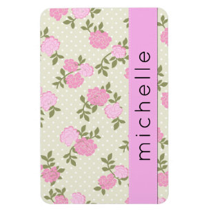 Magnet Flexible Votre nom - chic minable, points, roses - rose