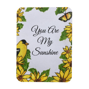Magnet Flexible Vous Êtes Mon Sunshine Fleurs de soleil d'oiseaux 