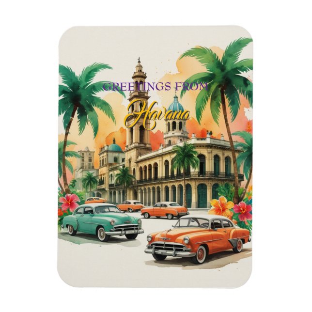 Magnet Flexible Voyage Cuba vintage - Salutations de La Havane (Vertical)