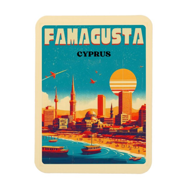 Magnet Flexible Voyage Rétro Famagusta Beach Chypre cadeaux (Vertical)