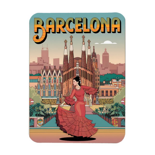Magnet Flexible Voyage vintage barcelona sagrada familia cadeaux (Vertical)