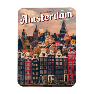 Magnet Flexible Voyagez à Amsterdam maisons colorées cadeaux vinta