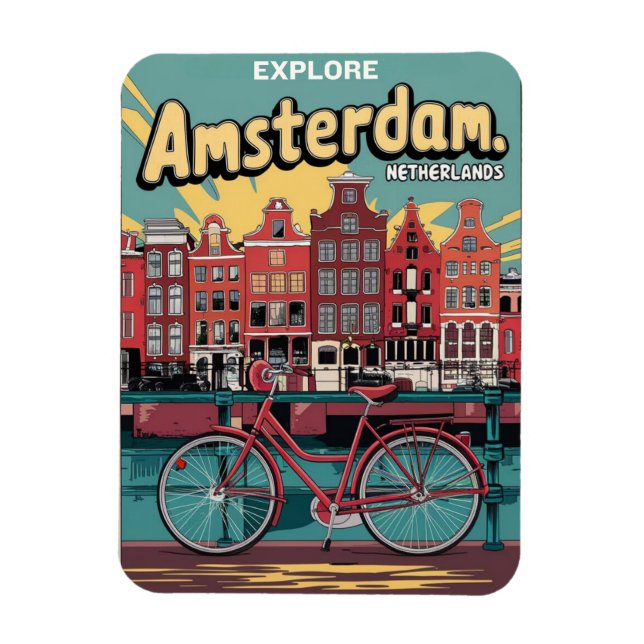 Magnet Flexible Voyagez Amsterdam vallons et vélos cadeaux vintage (Vertical)