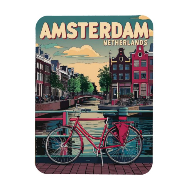 Magnet Flexible Voyagez Amsterdam vallons et vélos cadeaux vintage (Vertical)