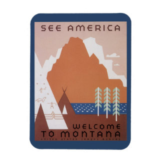Magnet Flexible Voyez l'Amérique Bienvenue au Montana, Voyage Vint