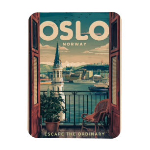 Magnet Flexible Vue du balcon d'Oslo Norvège vintage et cadeaux