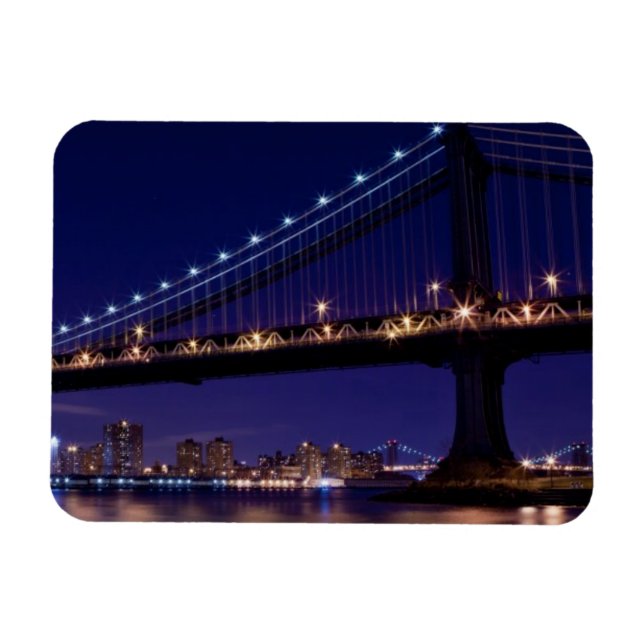 Magnet Flexible Vue du pont de Manhattan la nuit (Horizontal)
