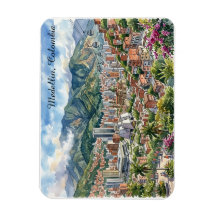 Vue panoramique de Medellín, Colombie, Art aquarel