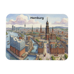 Magnet Flexible Vue panoramique rétro vintage de la ville de Hambo