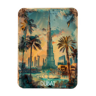 Magnet Flexible Vue panoramique vintage de Dubaï Burj Khalifa 