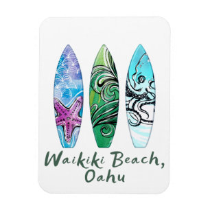Magnet Flexible Waikiki Beach Oahu Watercolor Surboards