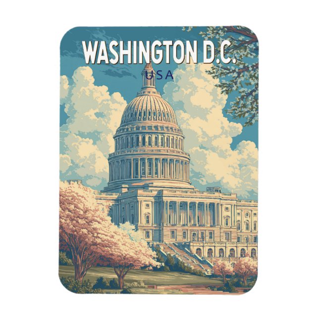 Magnet Flexible Washington DC Capitale Voyage Art Rétro (Vertical)