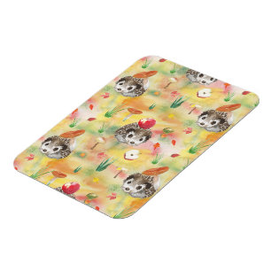 Magnet Flexible Watercolor hedgehog with mushrooms and apple