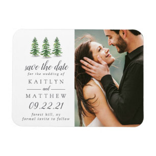 Magnet Flexible Watercolor Pine Tree Forest Wedding Enregistrer La