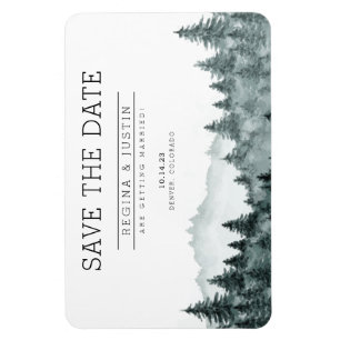 Magnet Flexible Watercolor Pine Trees Mountain Save the Date Invit