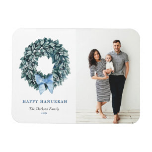 Magnet Flexible Watercolor White Berry Wreath Happy Hanoukka Photo