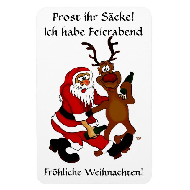 Magnet Flexible Weihnachtsmann mit Elch - Prost ihr Säcke! (Vertical)