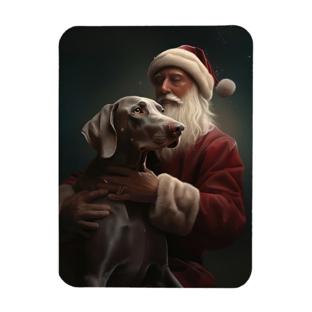 Magnet Flexible Weimaraner avec Noël Festif du Père Noël (Vertical)