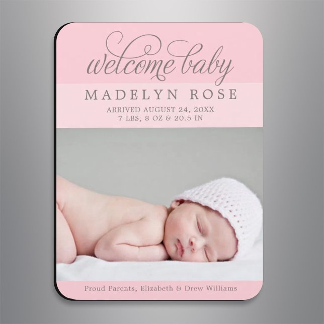 Magnet Flexible Welcome Baby Girl | Elegant Light Pink Photo Birth (Créateur téléchargé)
