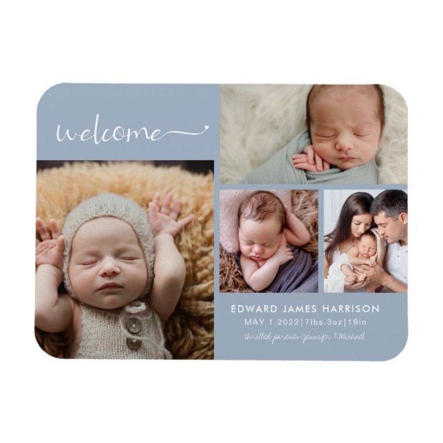 Magnet Flexible Welcome Baby Photo Collage Faire-part de naissance (Horizontal)