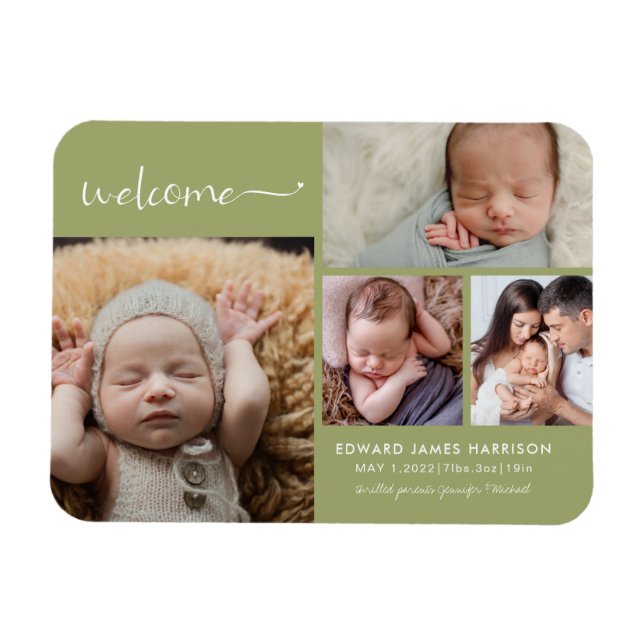 Magnet Flexible Welcome Baby Photo Collage Faire-part de naissance (Horizontal)