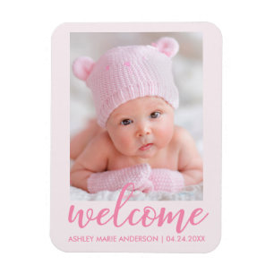 Magnet Flexible Welcome New Baby Announcement Light Pink