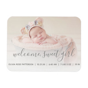 Magnet Flexible Welcome, Sweet Girl Photo Baby Announcement