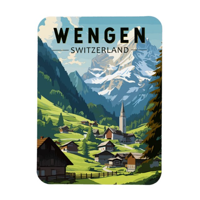 Magnet Flexible Wengen Suisse Travel Art Vintage (Vertical)
