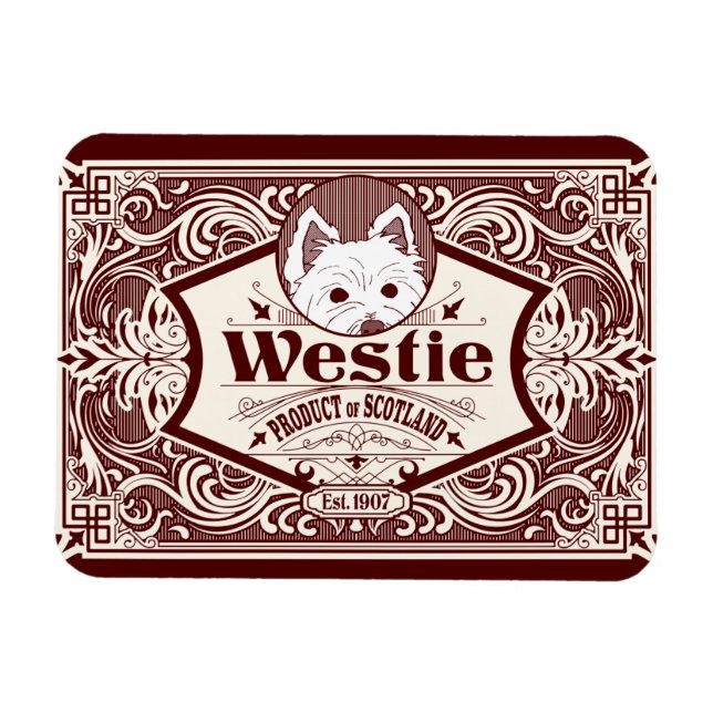 Magnet Flexible Westie antique produit écossais (Horizontal)