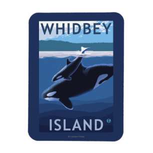 Magnet Flexible Whidbey Island, Washington Orca et Calf