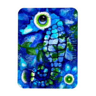 Magnet Flexible Whimsical Abstrait Seahorse Bleu Turquoise Vert Fl