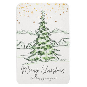 Magnet Flexible White and Green Hand drawn Cute Merry Christmas an