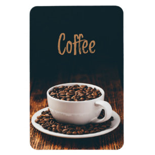 Magnet Flexible White cup full of roasted coffee beans