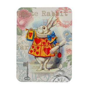 Magnet Flexible White Rabbit Hearts Alice Classic